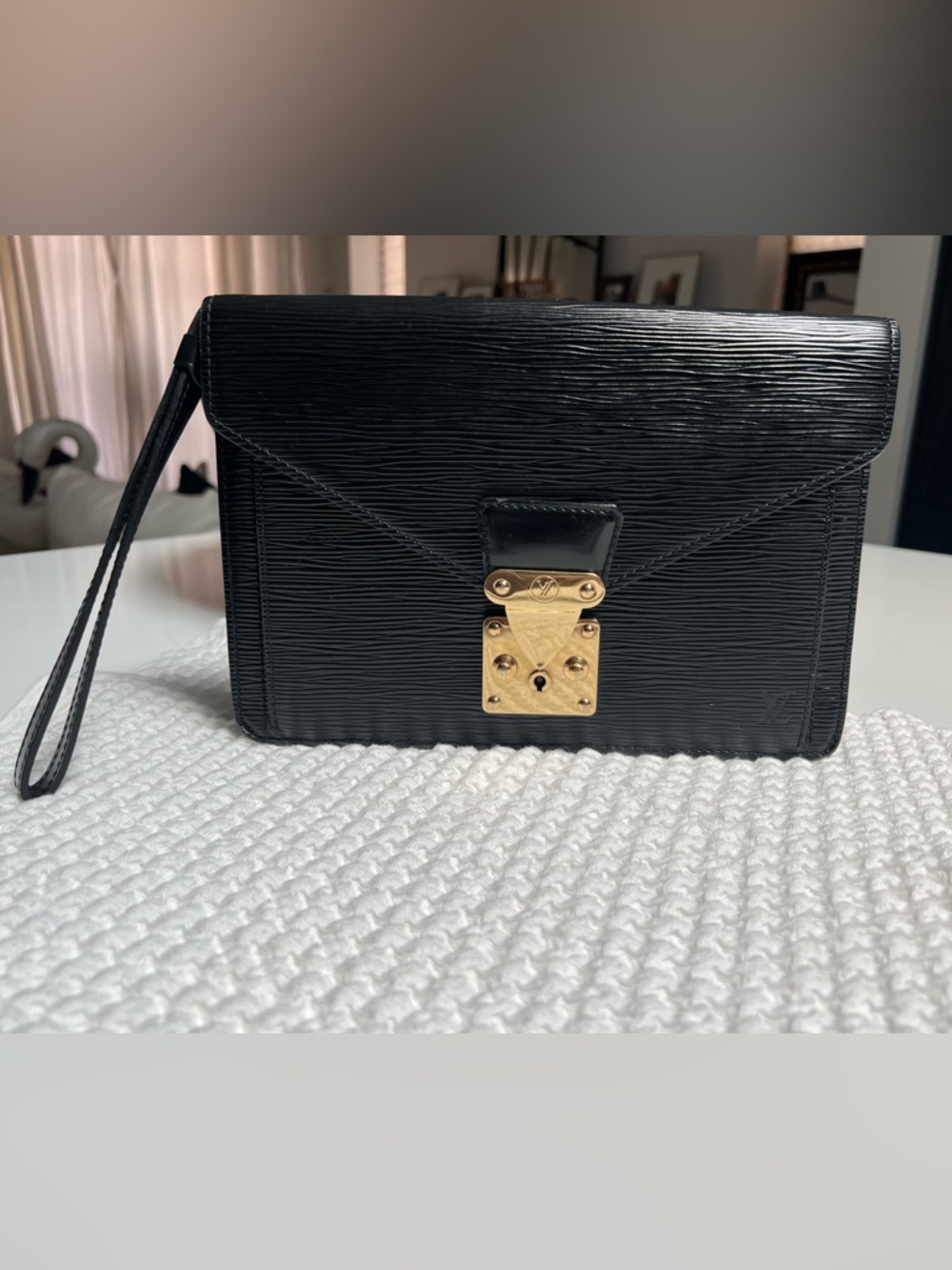 Louis Vuitton Black Epi Leather Pochette Sellier Clutch with Gold Hardware